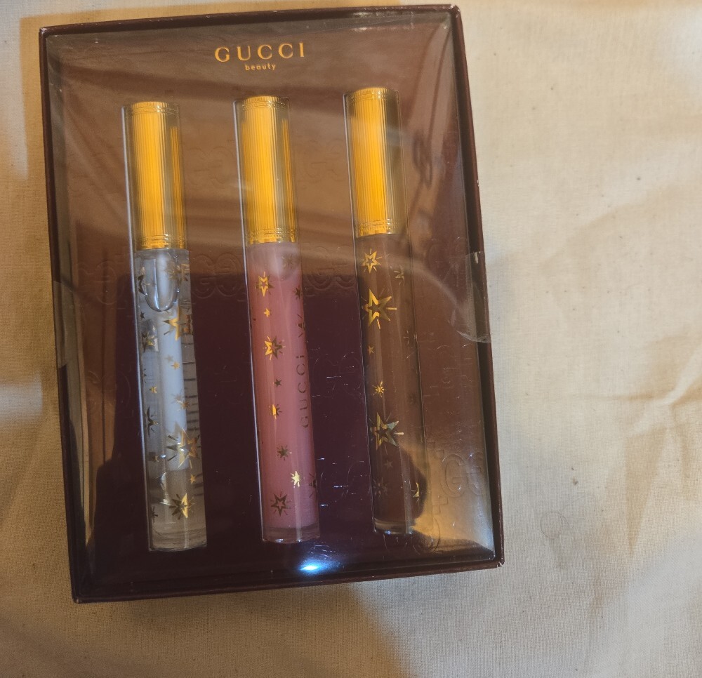 (93)Gucci Lip Gloss Trio with Gold Caps & Tory BURCH DUST BAG - Picture 2 of 8